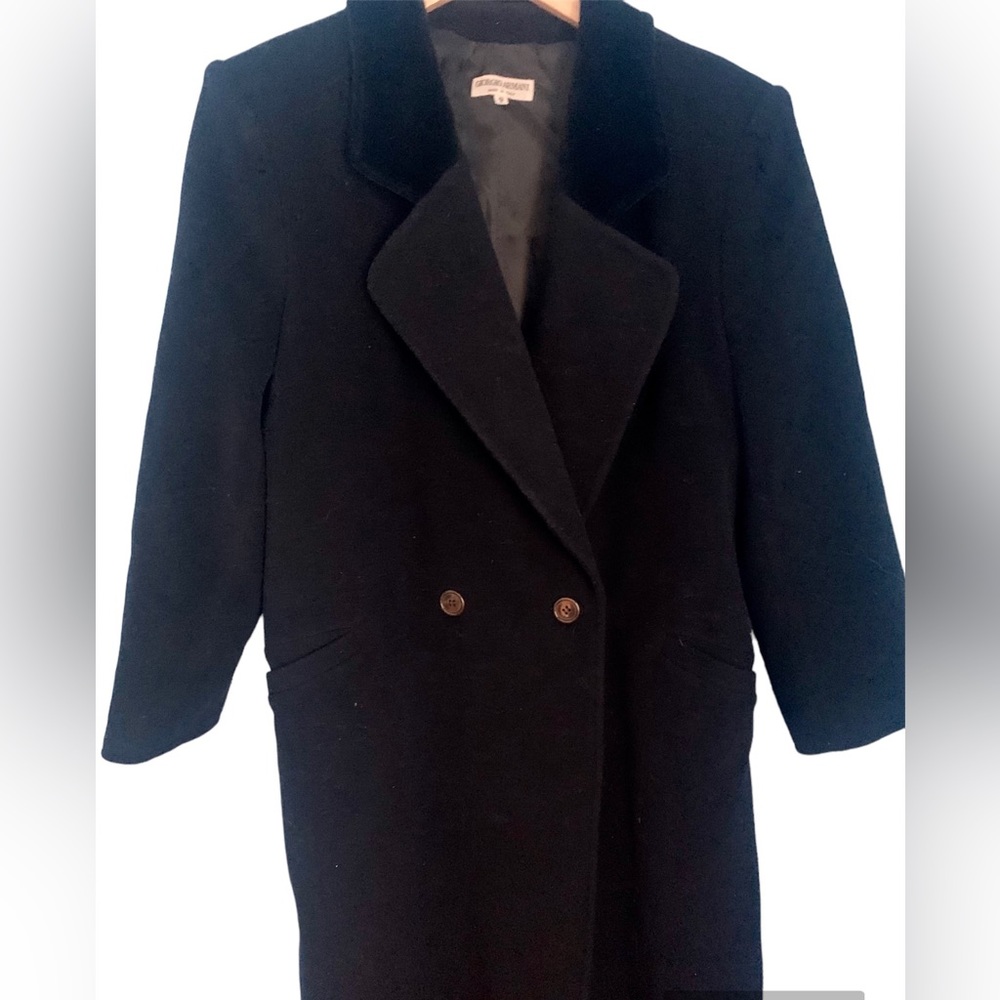 Giorgio Armani Women’s Long Black Lana Wool Cashmere Blend Coat Size 40 US 6